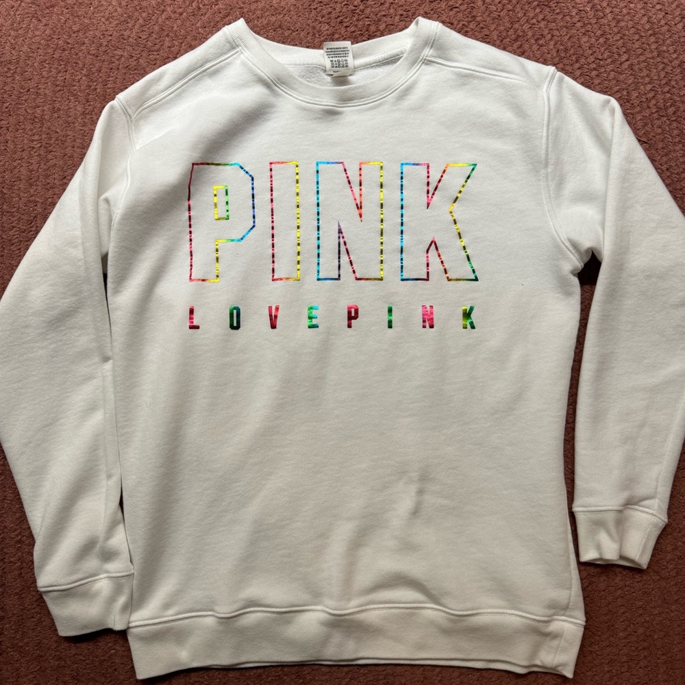 EUC Victoria’s Secret PINK Crewneck Sweatshirt Size Medium 🌈 Graphic Lettering